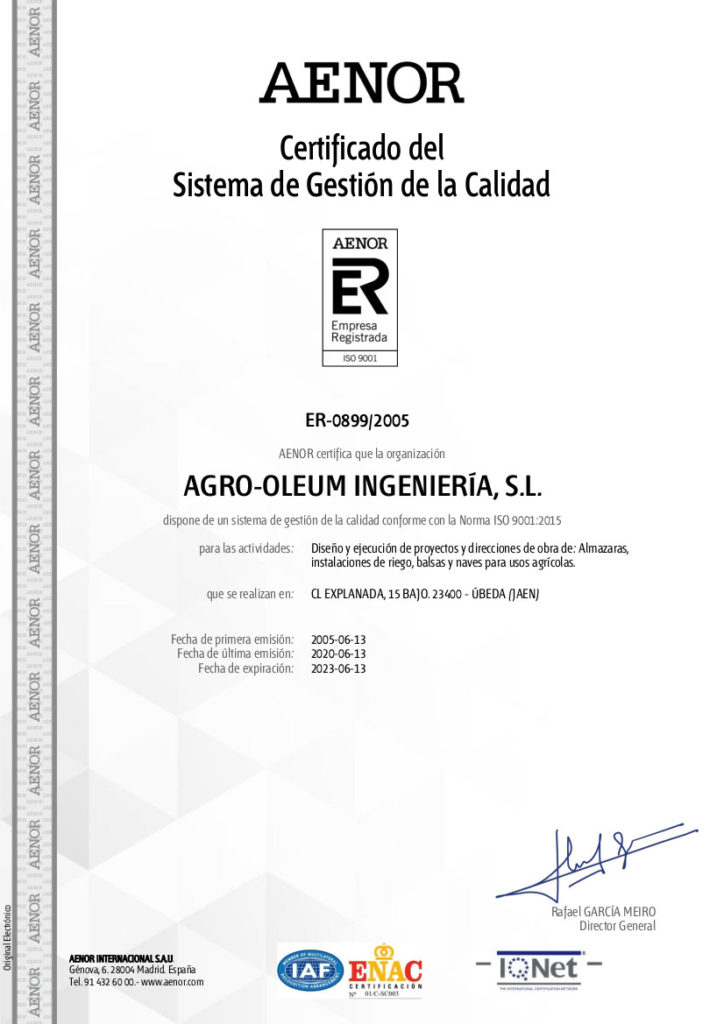 Certificado AENOR - AgroOleum
