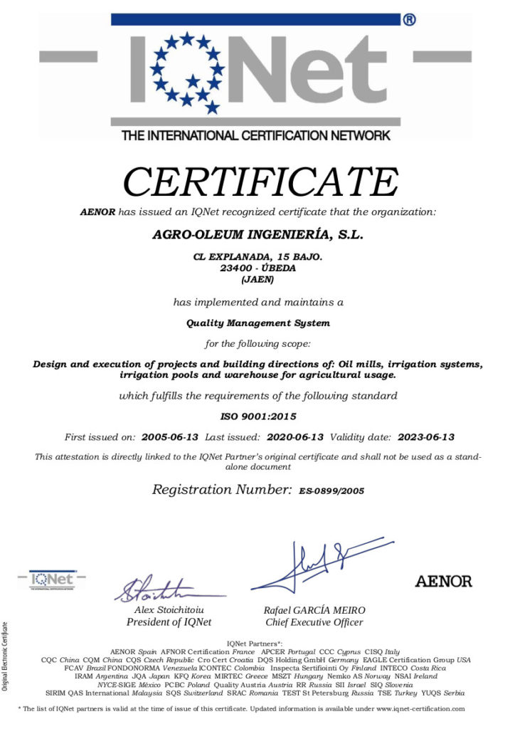 Certificado IQNET - AgroOleum